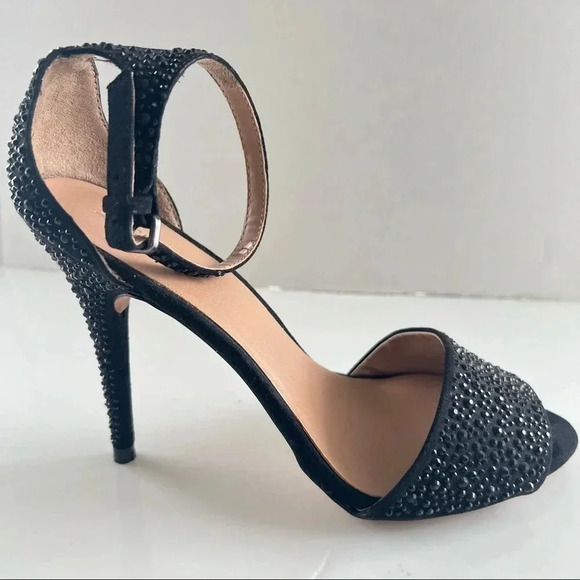 ZARA BLACK RHINESTONE ANKLE  STRAP HEELS SHOES SIZE 9 - Picture 10 of 13